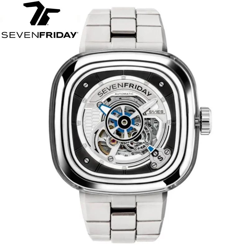 SEVENFRIDAY S series men\'s fully automatic mechanical watch waterproof watch luxury brand S1/01 Sevenfriday leather/steel band