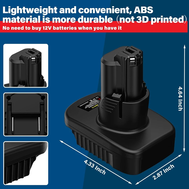Adattatore batteria per batteria Bosch/Makita/Milwaukee/Dewalt 18/20V Converti in convertitore batteria per utensili elettrici a batteria Bosch 12V