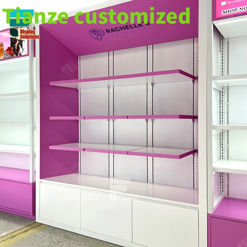 Customized-pink wig display hair extension Wall beauty supply store furniture display racks wig