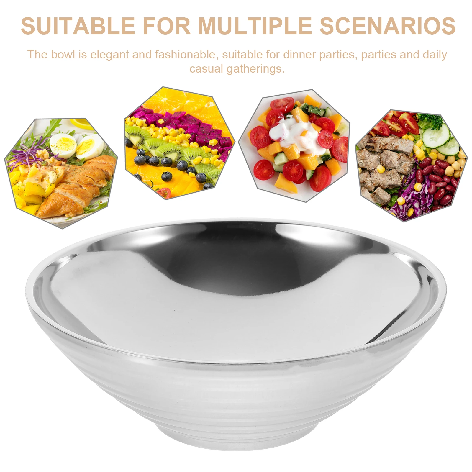 

Ramen Bowl 18cm Large Soup Salad Stainless Steel Reusable Restaurant Noodle Shop School Kitchen Food Mixing Serving