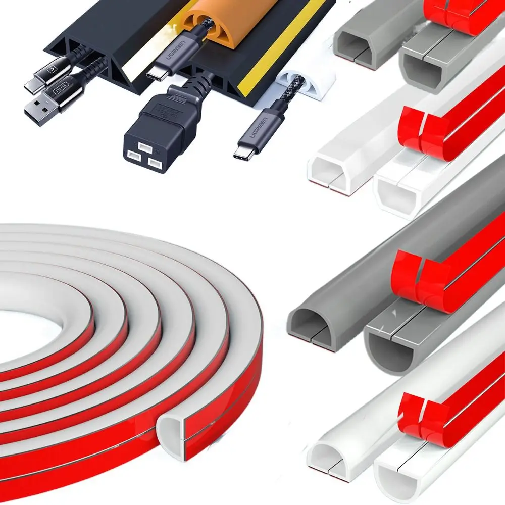 Anti-extrusion Floor Cord Cover Arc Durable Extension Wiring Duct Protector Self-Adhesive Wire Organizer Home Outdoor