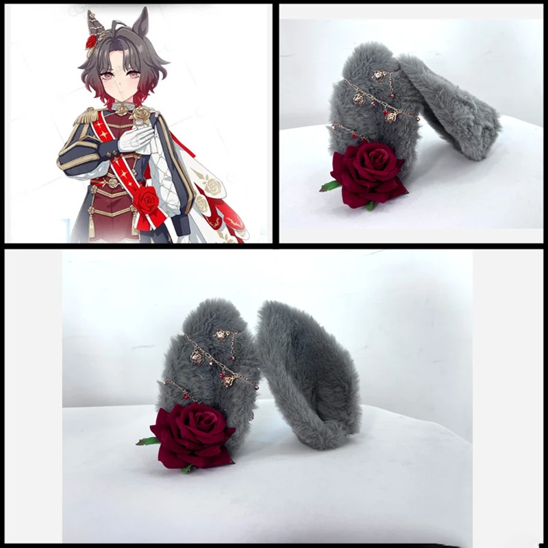 Anime Umamusume Pretty Derby Rose Kingdom Cosplay Wig Grey Ears Hairclips Tail Women Halloween Party Carnival Heat Resistant Wig view 6