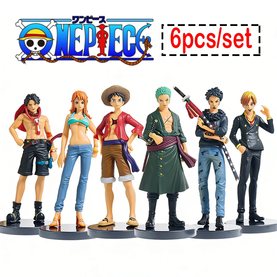 6 Stück Anime One Piece Figuren Monkey D. Luffy Roronoa Zoro Sanji Action-Modelle PVC Desktop-Statue Ornament Sammlerstücke Geschenke