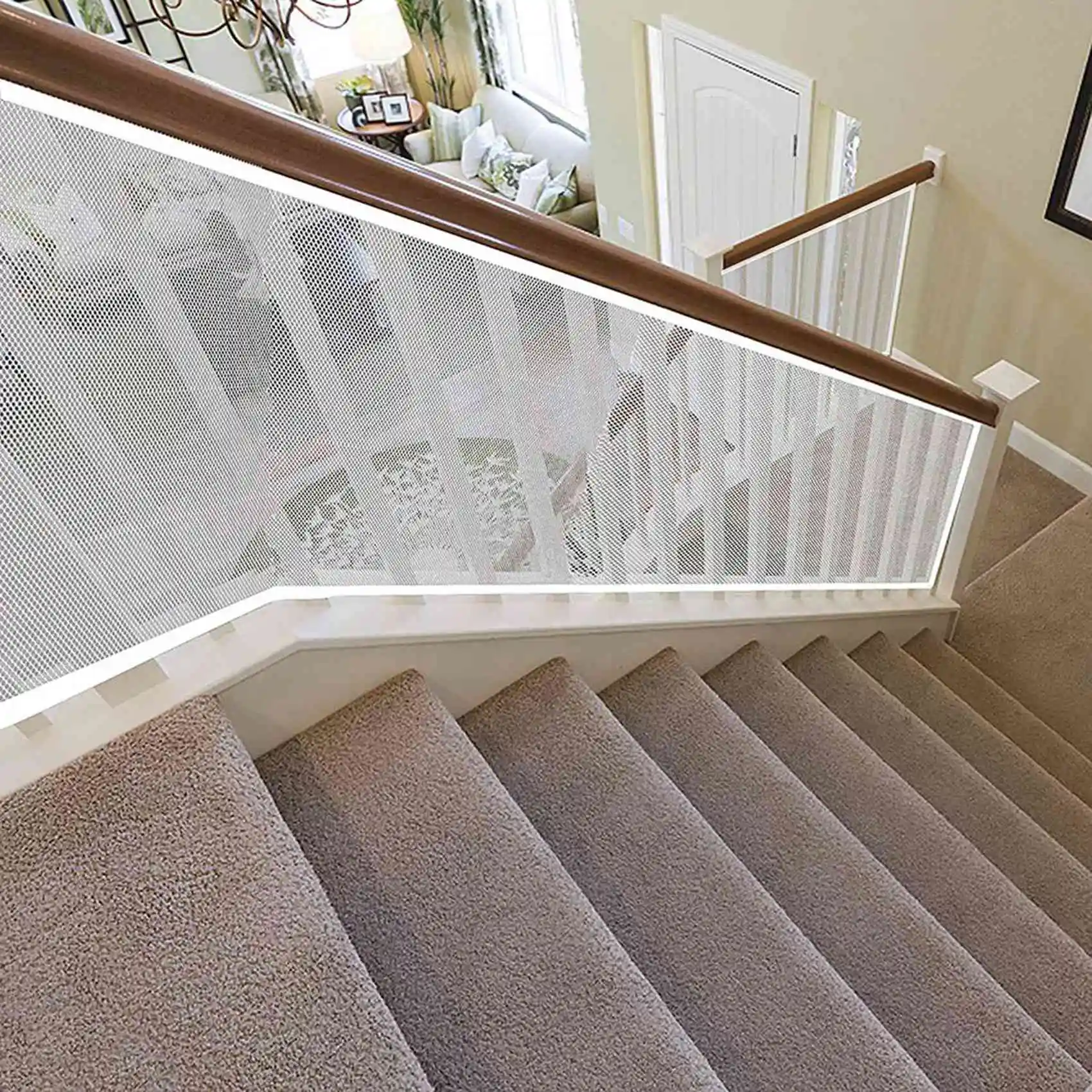 TFTP-2X Stairway Net - Baby Safety Rail - Balcony Railing Guard Banister Proofing Stair Net For Child, Pet- Indoor & Outdoo