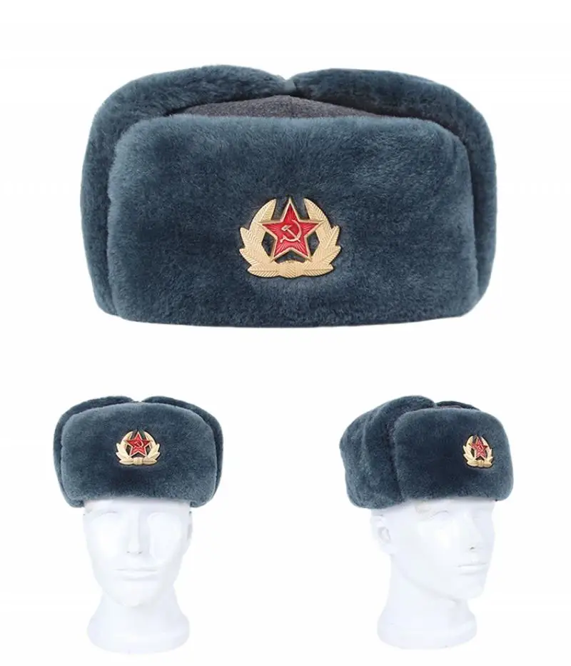 Soviet Russia Ushaka Cotton Hat M69 Red  Star Grey Winter Hat Tufted Lei Feng Hat Ushanka