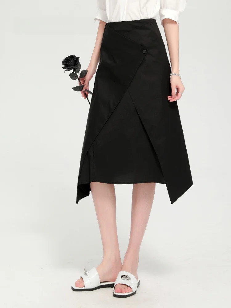 

Dailanzhi Summer 2025 New High Waist A-Line Skirt Women's Asymmetrical Versatile Midi Skirt Cotton Nylon Spandex Blend OL Sle