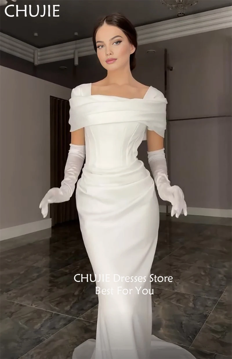 Abiti da sposa a pieghe bianche a sirena Abiti da sposa classici bianchi con spalle scoperte Donna Elegante abito da sposa personalizzato Vestido de novia