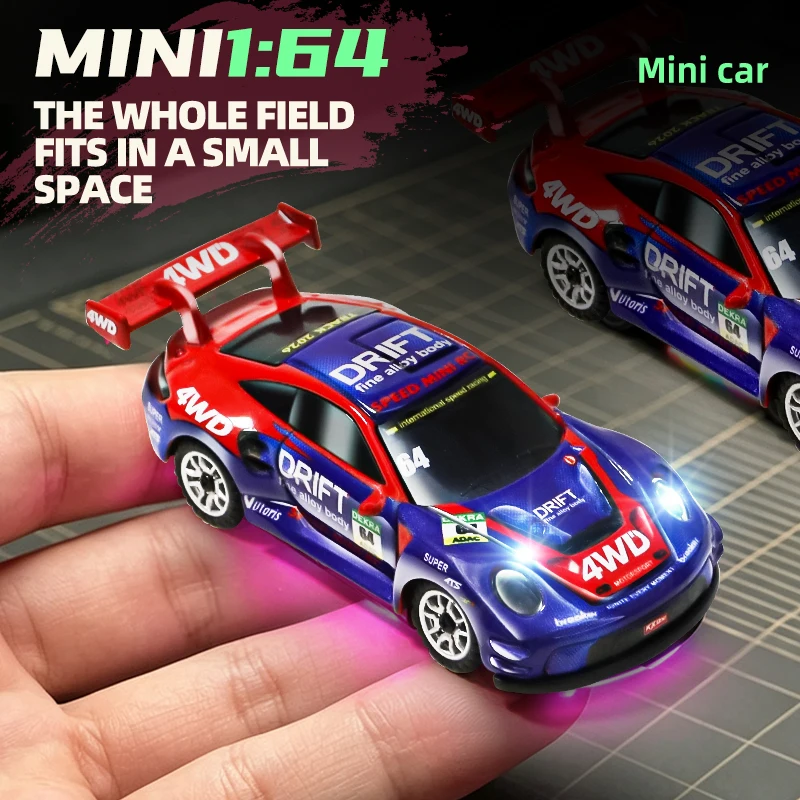 1/64 High Speed Drift RC Car with Light 2.4G 4WD Remote Control Car Desktop Mini Racing Cars Proportion Model Toy Gifts for Boys