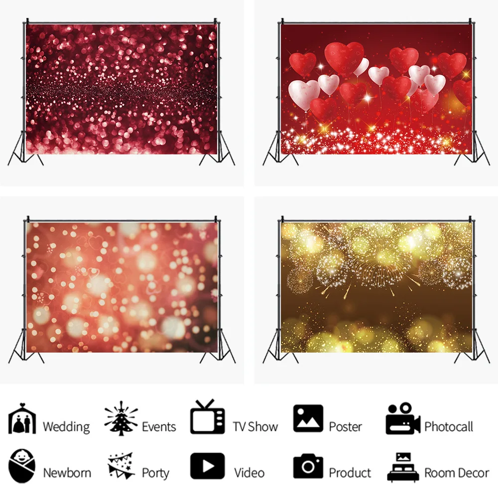 Firework Yellow Red Heart-shaped Spot Backdrops Artistic Photos Background Decorations for Gathering Party Photography Props