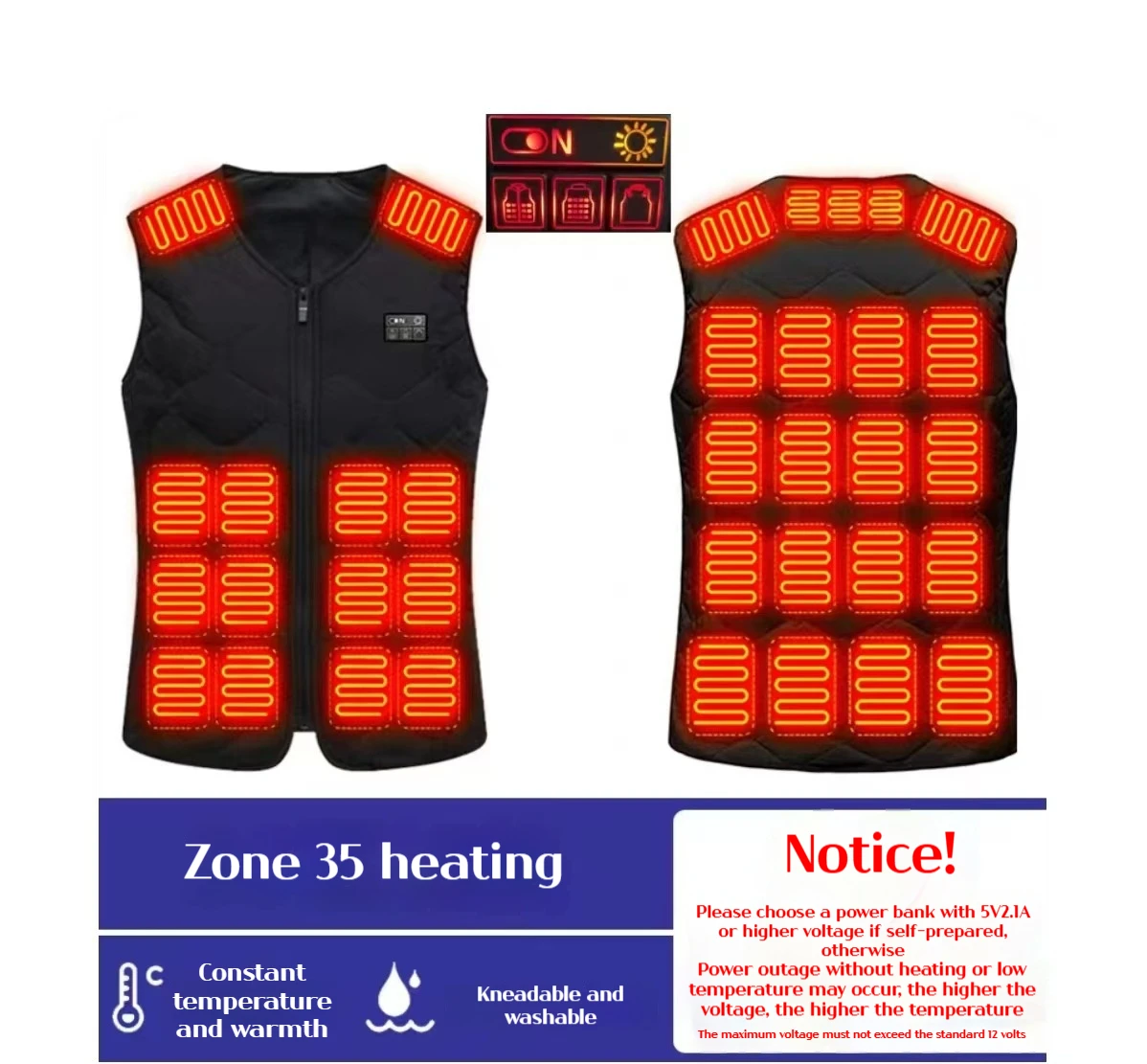 

35 Zone USB Charging and Warm Vest Heating Vest New Men's Heating Vest with Intelligent Constant Temperature Winter Work Vest