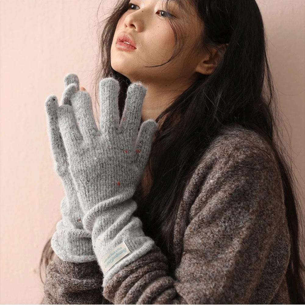 Versatile Knitted Gloves Dot Pattern Warm Separate Finger Gloves Touchscreen-enabled Cold-Proof Winter Gloves