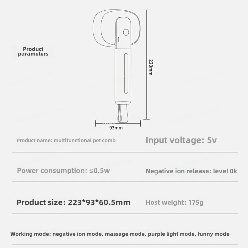 Novo pente para animais de estimação de alta qualidade, multifuncional, íon negativo, massagem, gato, cachorro, brinquedo, exame físico, pente para remover cabelos flutuantes