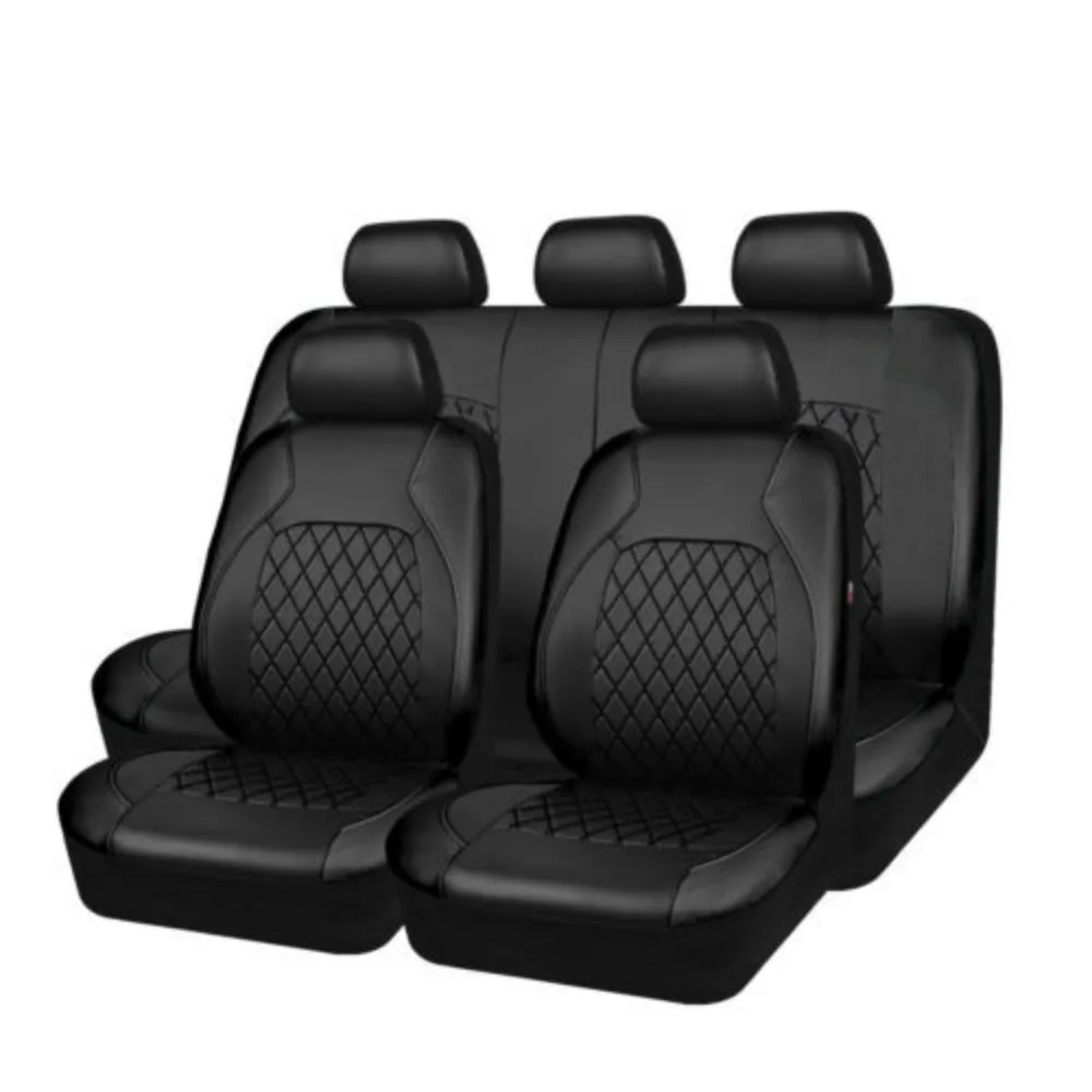 

Diamond Quilted PU Leather Car Seat Covers Patchwork Waterproof Universal Auto Seat Cushion Protector for Most 5-Seat Vehicles