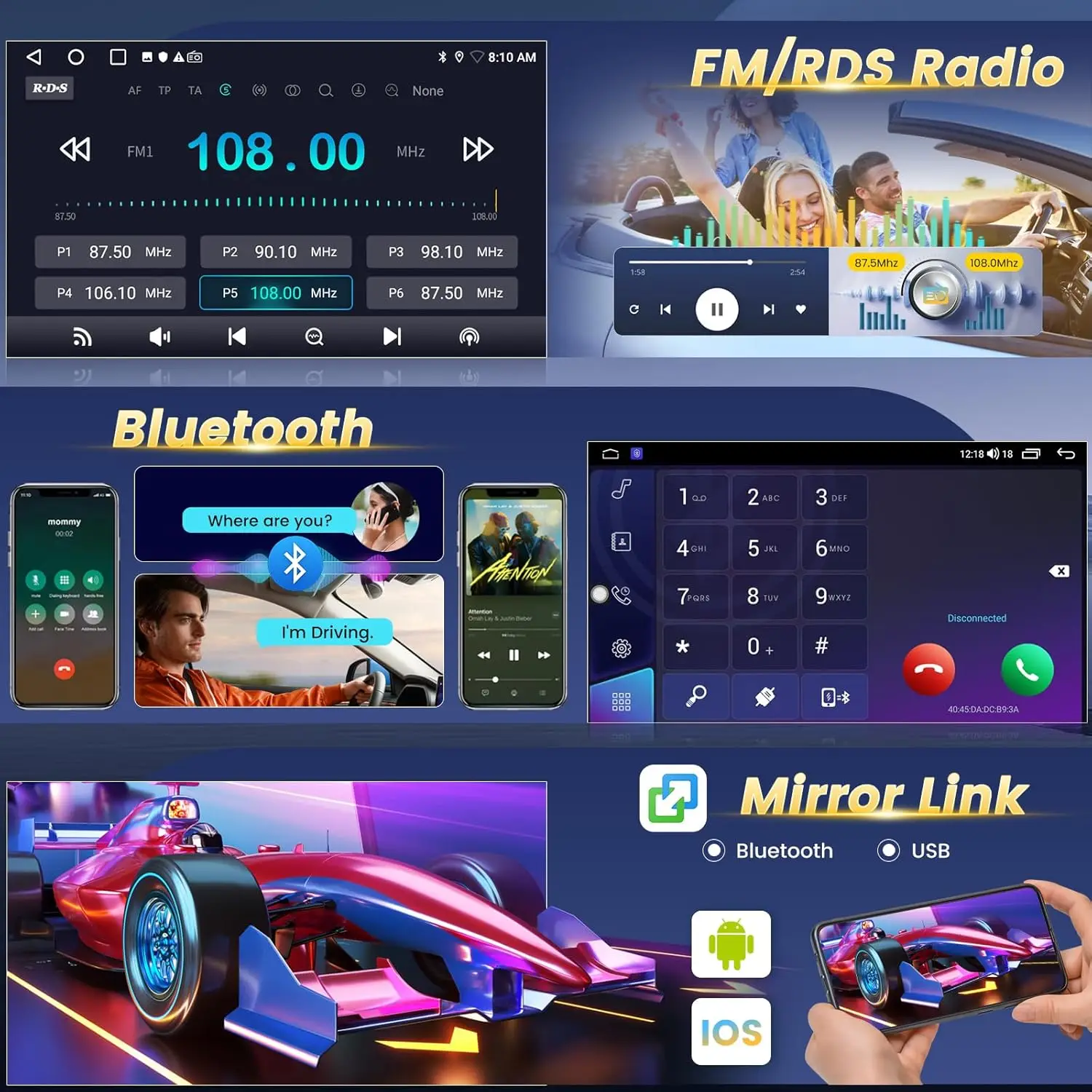 ستيريو سيارة أندرويد بشاشة لمس 9 بوصة لسيارة تويوتا كامري 2000-2006 مع CarPlay، Android Auto، Bluetooth، WiFi، كاميرا احتياطية AHD #6