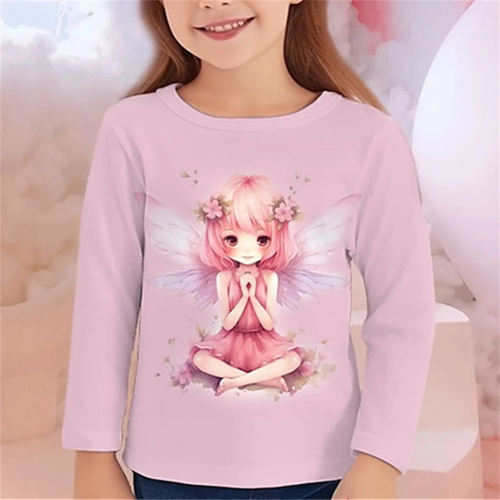 Kinder Kleidung Mädchen T-Shirt Langarm Cartoon Schmetterling Elf Druck Kinder Frühling Herbst Kleidung Casual Outdoor Mädchen Kleidung – Detail 7