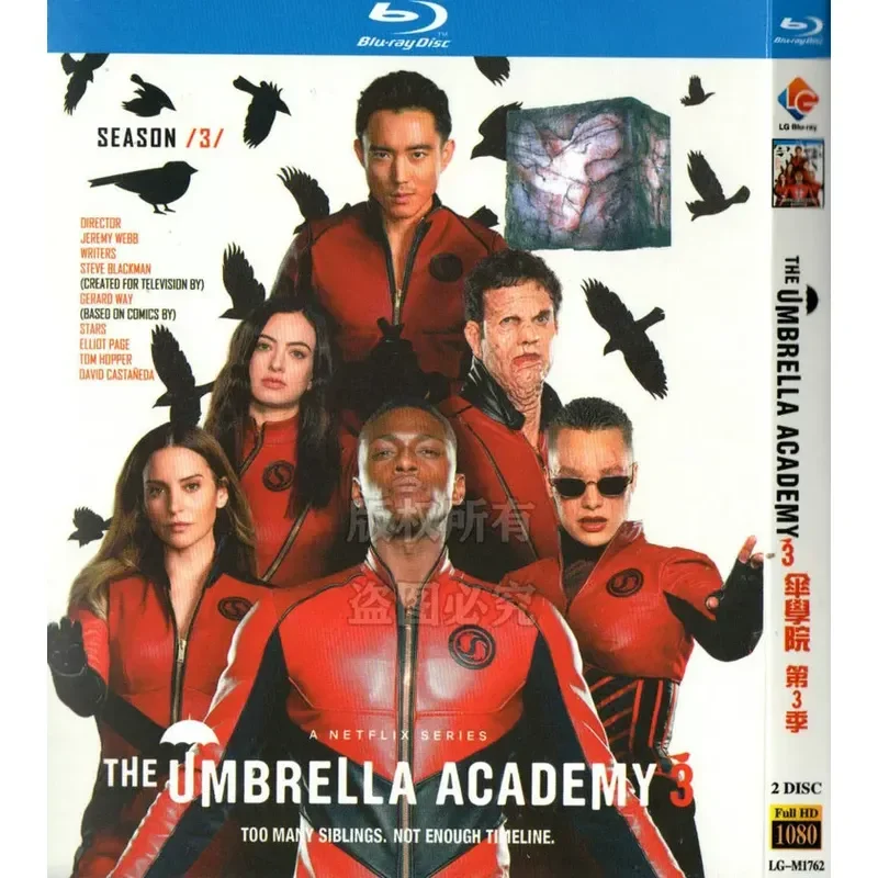 

American Science Fiction Action TV Series Umbrella Academy Seasons 1 to 3 BD Blu-ray High Definition 6 Disc Set