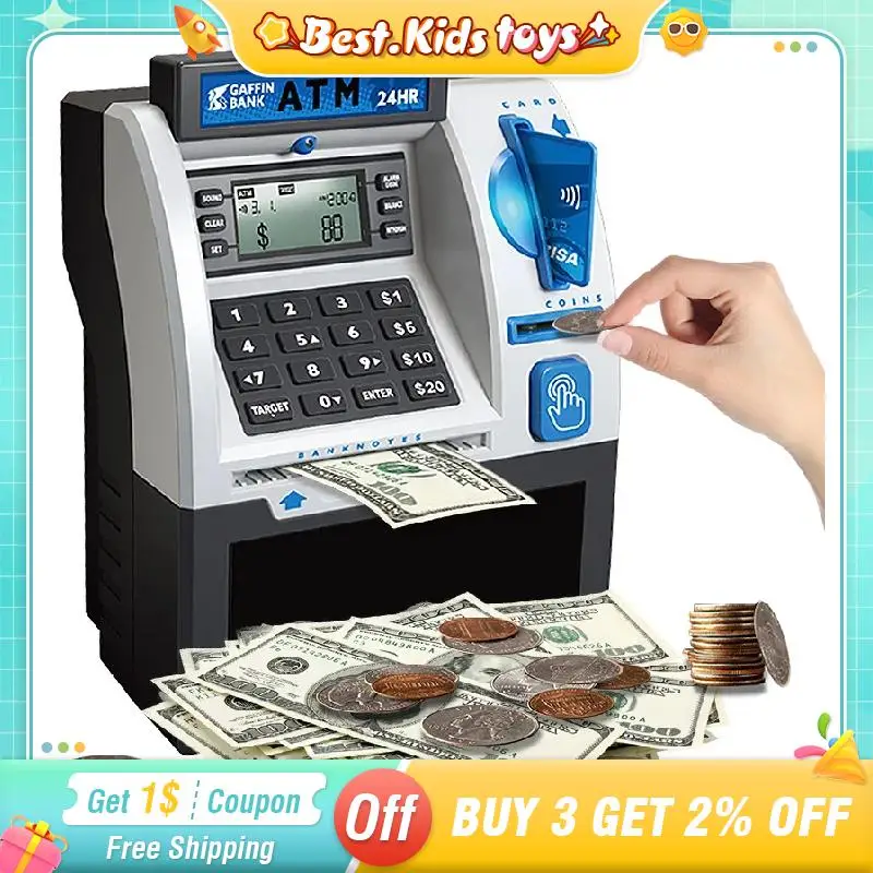 Simulation ATM Piggy Bank Smart Credit Card Coin Counting Large Safe Password Money Saving Box Jar Kids Toys Education Gifts