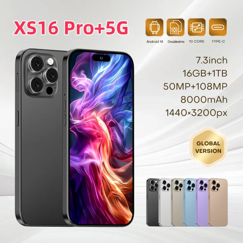 Origineel Voor Merk 16 GB + 1 TB Voor Smartphone 7.3 inch XS16 Pro + Volledig Scherm 4G 5G Mobiele Telefoon 8000 mAh Mobiele Telefoons Global Versie ﻿