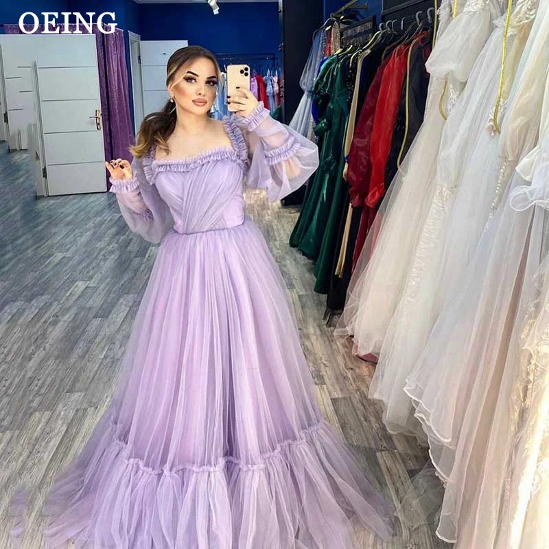 OEING Elegant Ruffles Evening Dresses Simple Off The Shoulder Lantern Sleeves Prom Dress Party Date Dress Vestidos De Fiesta