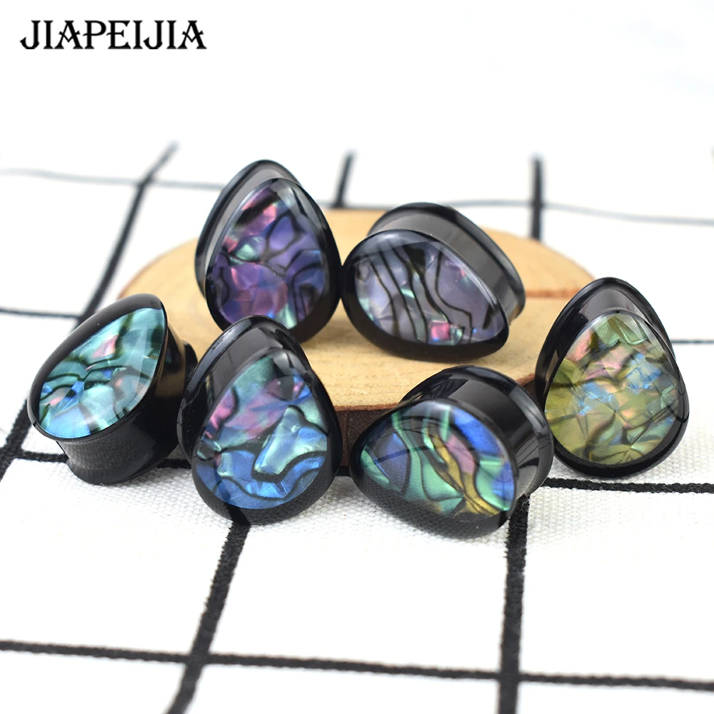 2pcs 8-50mm multicolore Shell Pattern Ear Plug tunnel calibri barella per le orecchie doppia spina svasata gioielli per il corpo per donna uomo