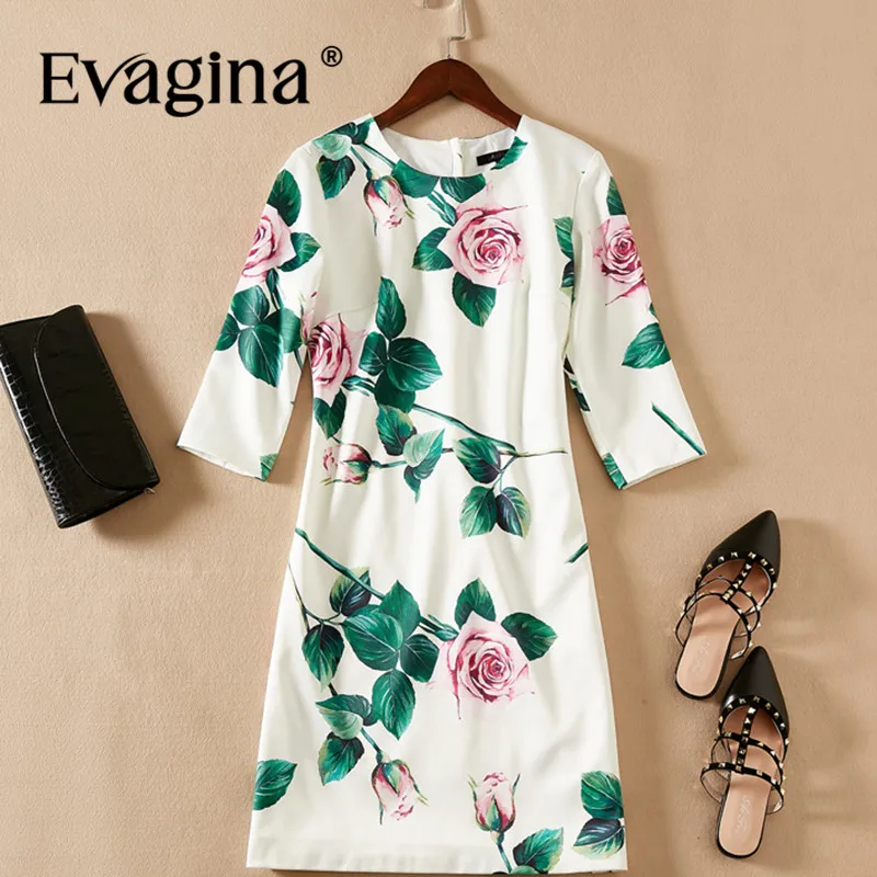 Evagina New Fashion Runway Designer Dress Women's Half Sleeved Print Casual O-Neck S-XXL Mini A-Line Dresses