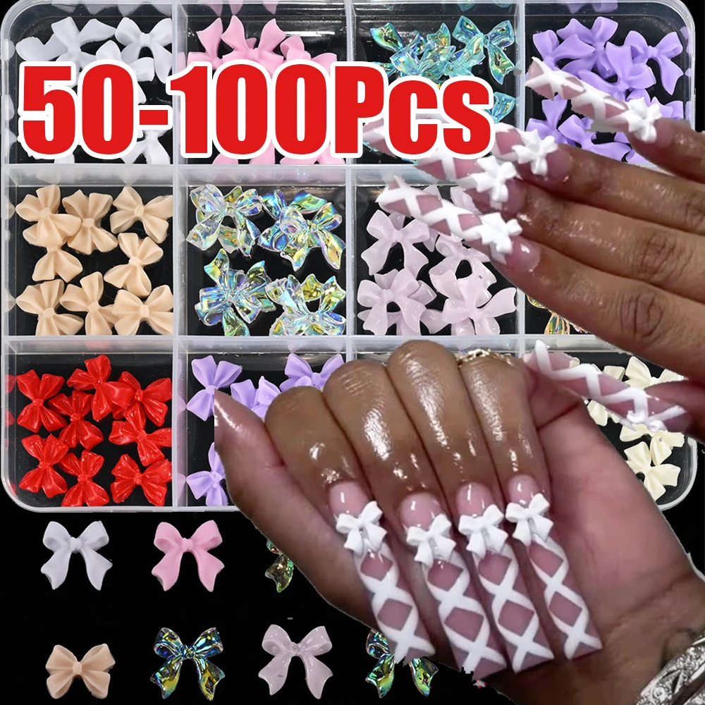 

50-100 шт. 3D Kawaii розовая/белая лента с бантом, подвески для ногтей 10x11 мм, смоляный бант, декор для дизайна ногтей, принадлежности для маникюра «сделай сам», и * 4