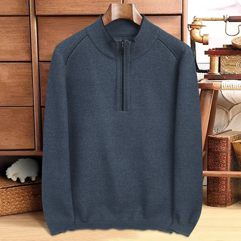 Autumn and Winter Classic Style Men's Business Half Zip Knit Sweater Fashion Casual Raglan Sleeves Warm Male