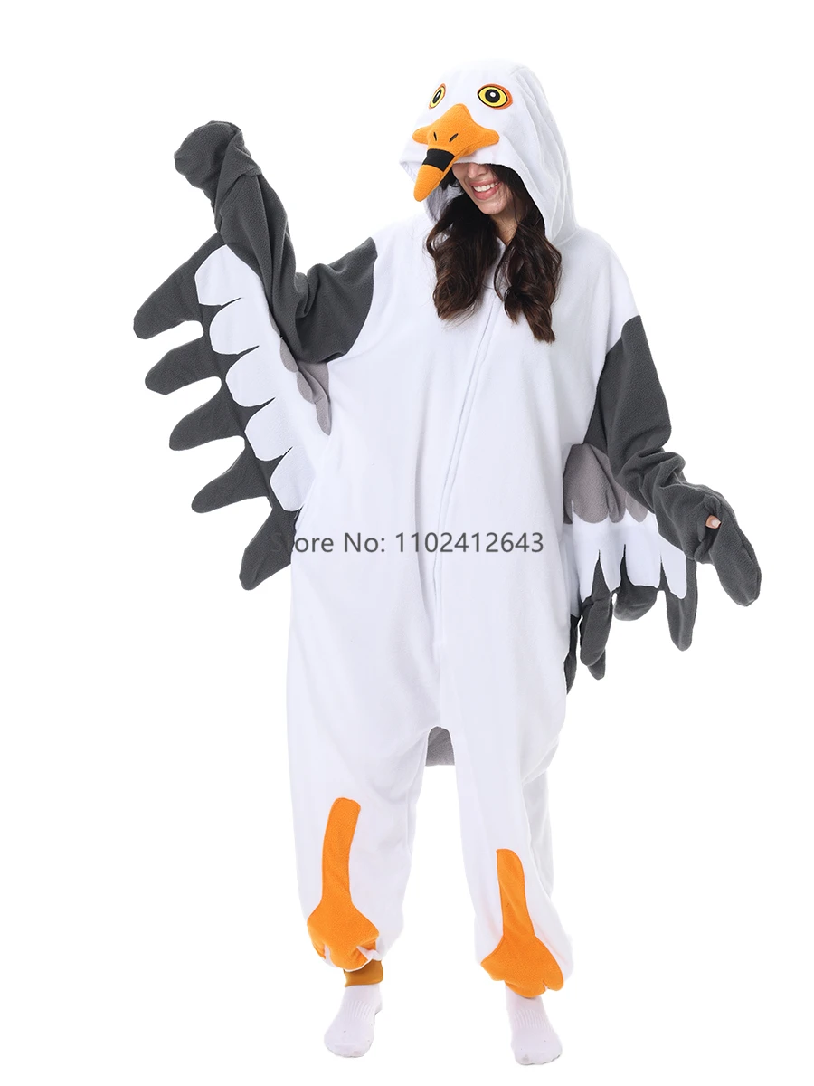 Adult Onesie Women Men Kigurumi Seagull Crow Pyjamas Animal Cartoon Pajama Homewear Halloween Cosplay Party Costume