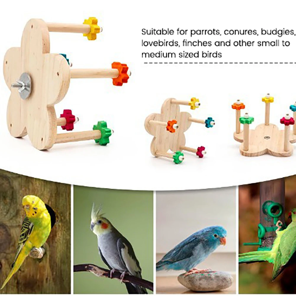 Rotating Ferris Wheel Bird Toy With Bearings Solid Wood Turntable Stand Bird Rotating Perch Toy With Perches Hanging Bird Stand