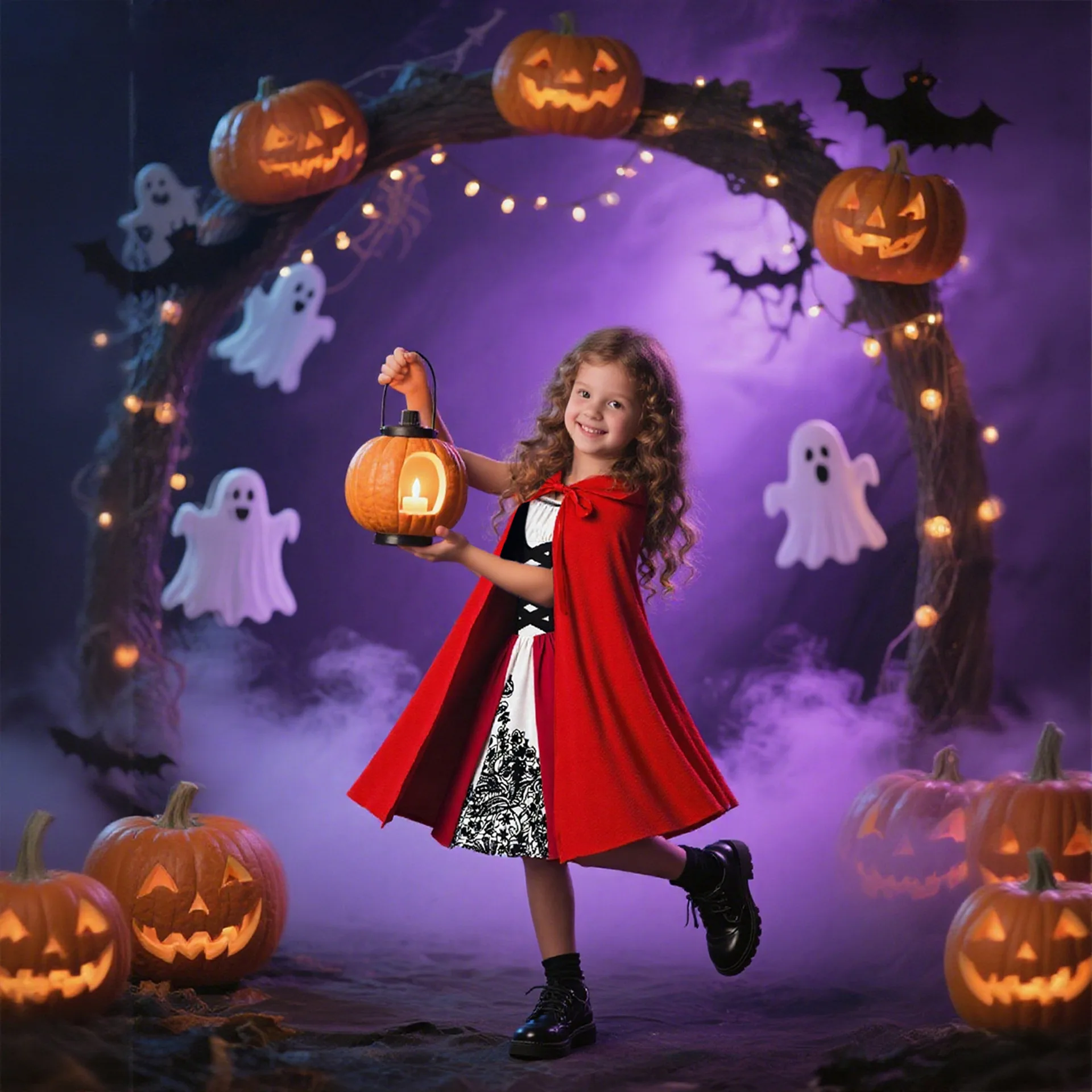 

Little Girls Halloween Costume Set Embroidery Lace Princess Dress With Red Cape For Kids Party Cosplay Carnival Fancy Outfit