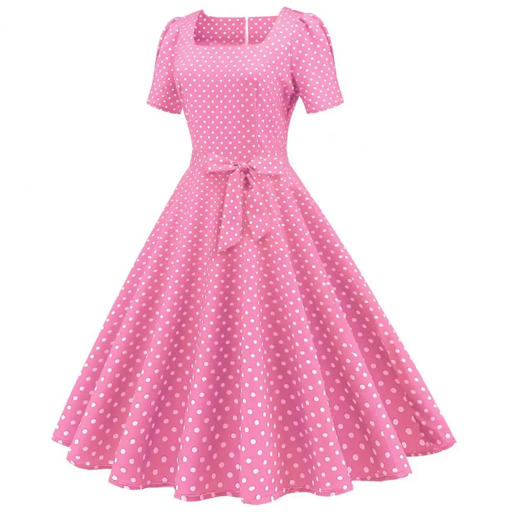 Vintage-inspired Square Collar Dress Vintage Women Dress Elegant Vintage Polka Dot Dress Timeless Retro Design for Women Classic