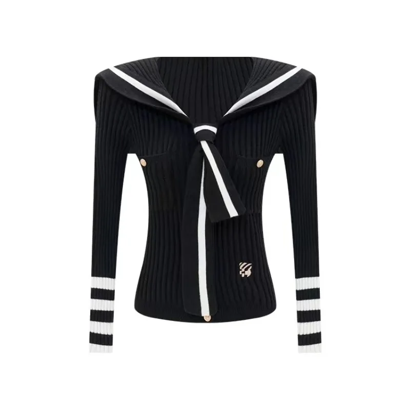 بلوزة كورية حلوة مخططة محبوكة للنساء، سترة رمادية ضيقة بأسلوب كسول، نمط الشارع، ألياف البوليستر، أكمام طويلة مع إغلاق بالسحاب