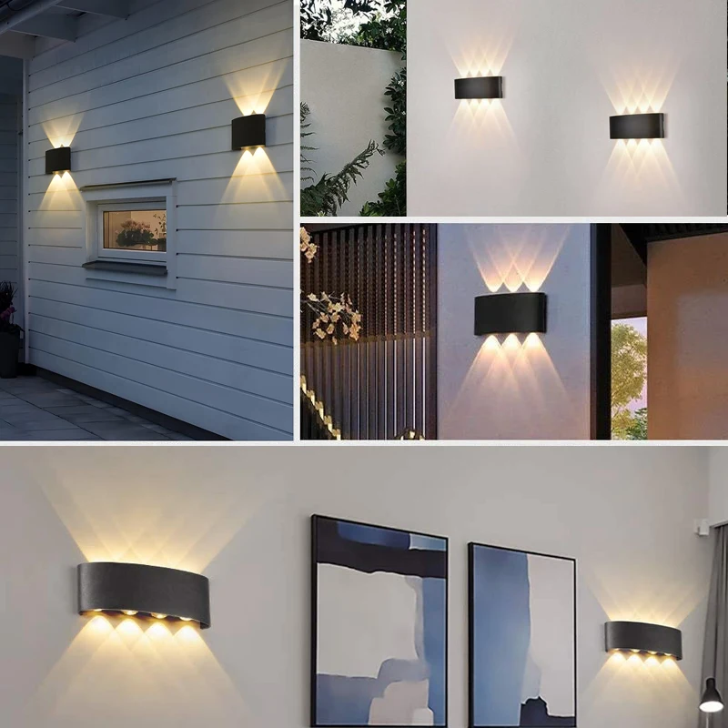 โคมไฟติดผนัง LED กันน้ำ IP65ขึ้นลงไฟสวนกลางแจ้ง6W 8W 10W อะลูมิเนียมไฟติดผนังภายในสำหรับห้องนอนบันไดไฟ