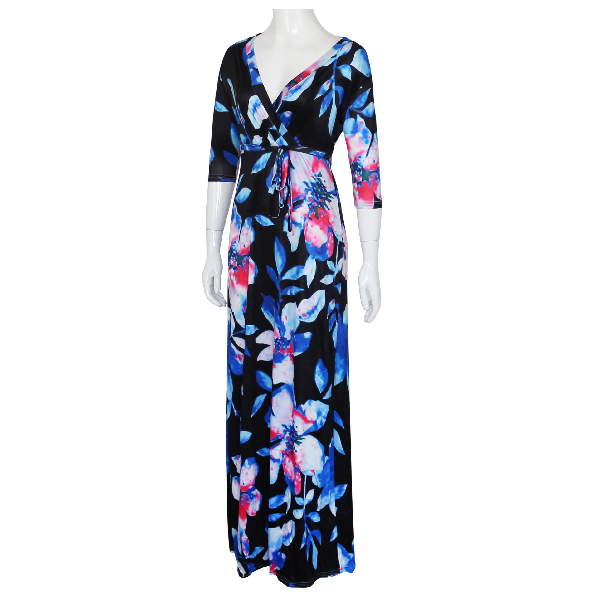 Robe à fleurs style Boho pour femmes, col en v foncé, imprimé Floral, mode décontractée, ceintures, Maxi, grande taille, vêtements féminins