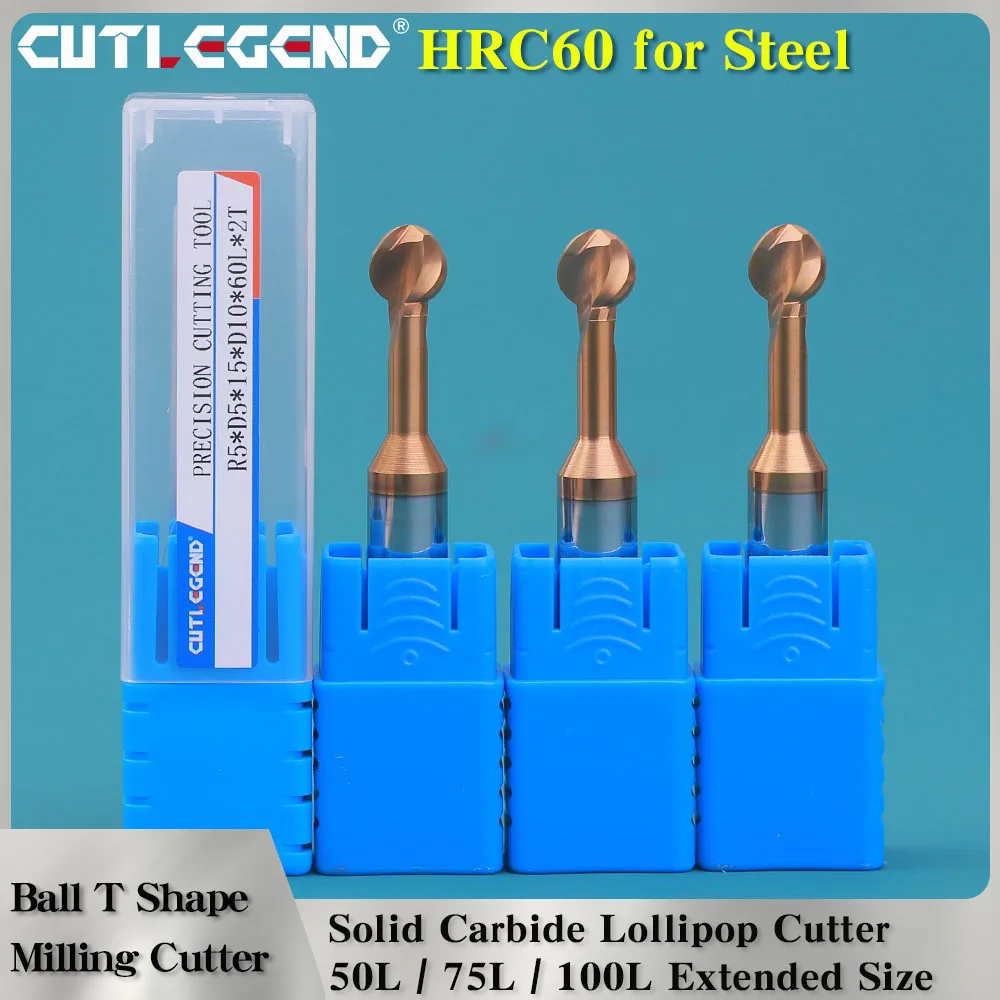 Ball T Shape Cutter Solid Carbide 3D End Mill R2 R3 R4 R5 R6 For Metal Steel  Lollipop Ball Nose Milling Cutter Rounded T Mill