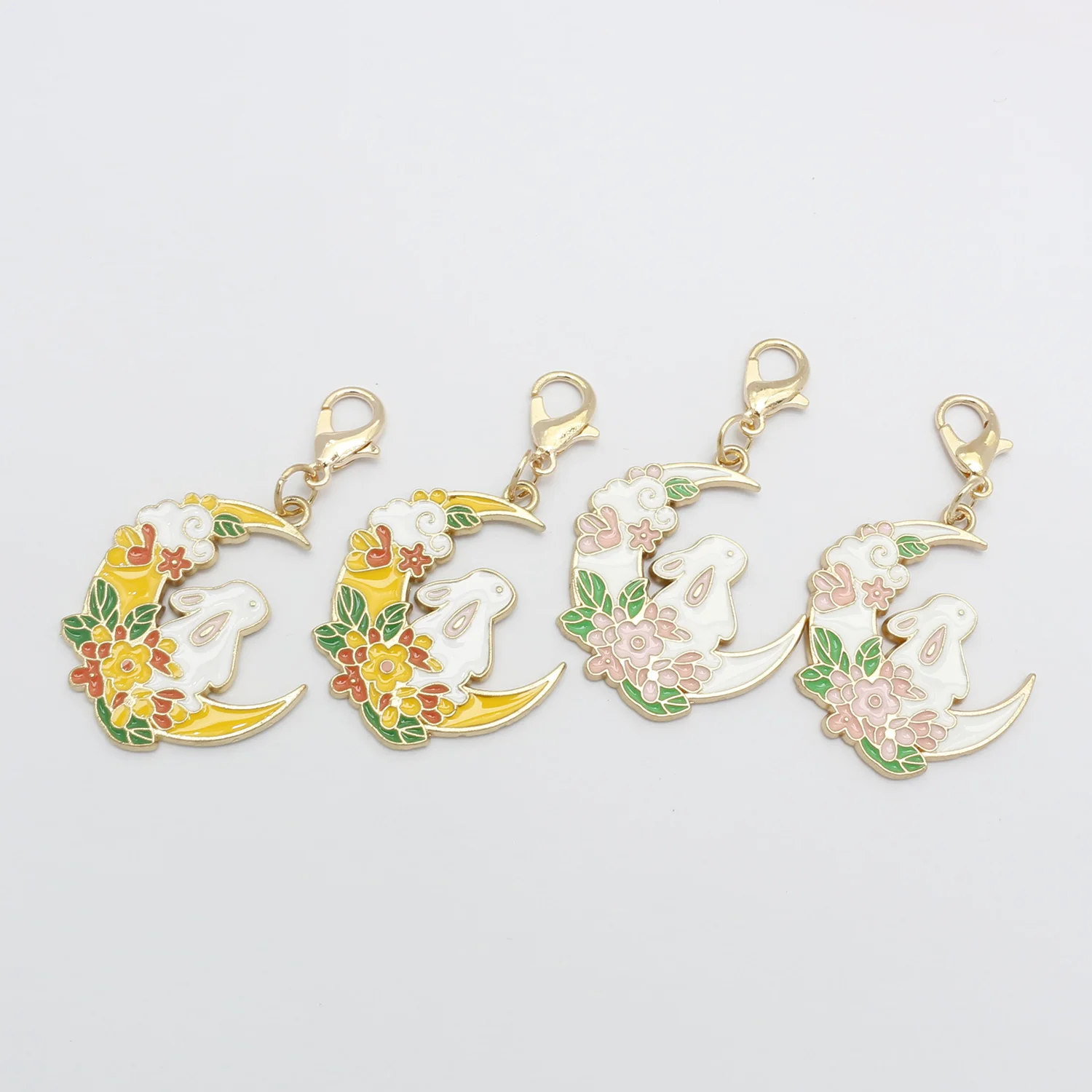 

20pcs Rabbit Flower Charms With Lobster Clasp For Jewelry Making Supplies Cute Moon Pendant DIY Backpack Keychain Charm