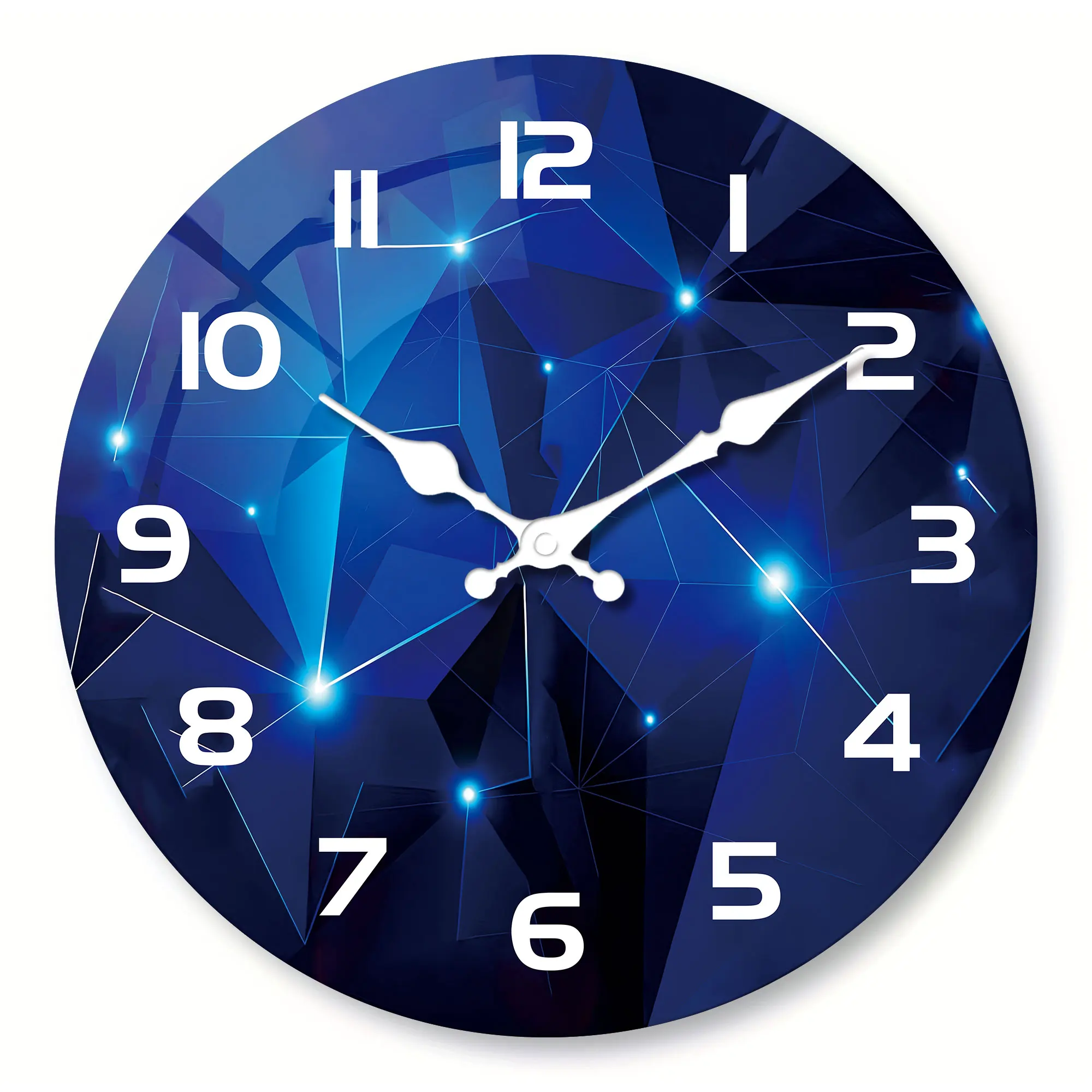 ساعة حائط خشبية قطعة واحدة، عناصر هندسية - ساعة حائط بتصميم خيال أزرق داكن، ساعة كوارتز صامتة، لغرفة المعيشة وغرفة النوم،