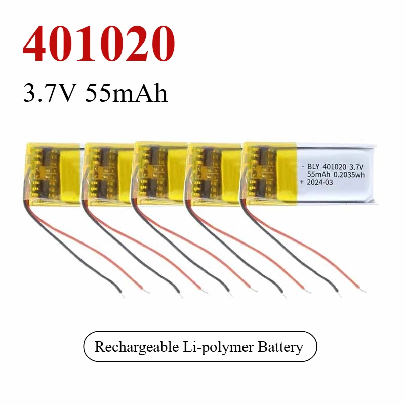 5PCS 3.7V 55mAh 401020 Rechargeable Li-polymer Battery for Watch Beauty Equipment Bluetooth Earphones Selfie Stick Smart Watch