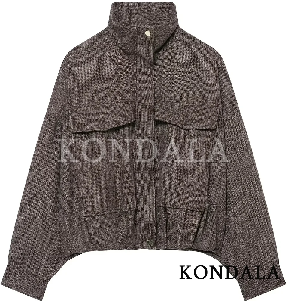 

KONDALA женская повседневная куртка-бомбер с воротником-стойкой, простая куртка на молнии, пальто, осень 2021, модные спортивные куртки High Street Mujer