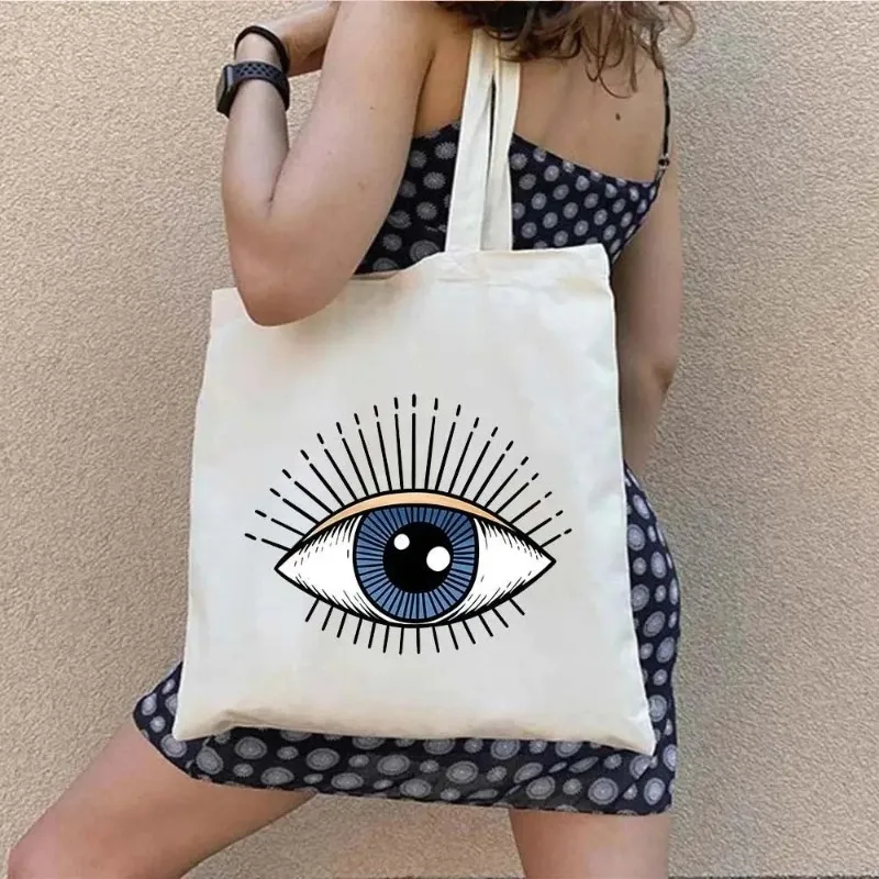 

Холщовая сумка с принтом греческого сглаза, модная рабочая дорожная сумка на плечо для учебы, сумка для покупок, женская сумка для йоги с граффити, повседневное использование
