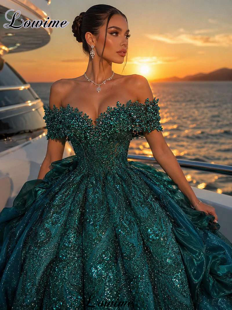 

Luxury Green Crystals Celebrity Dresses Elegant Off Shoulder Evening Dresses Special Occasion Dress Vestidos De Gala Customized