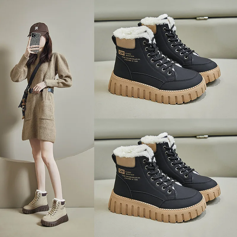 Immagine 3: Stivali da donna in cotone 2025 Inverno New Ins Stivali da neve foderati in pile alti da donna Stivaletti casual caldi streetwear