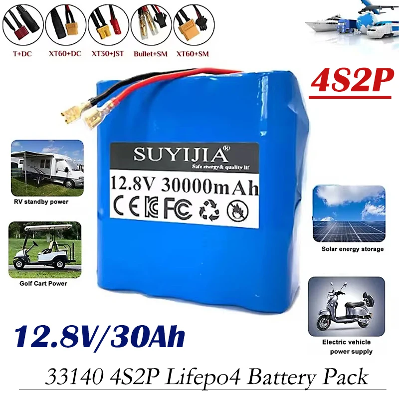 

12.8 V 30Ah New 33140 Lifepo4 Battery Pack 4S2P Large Capacity 30A Same Port BMS Suitable for Electric Boat UPS Power Tool Drone