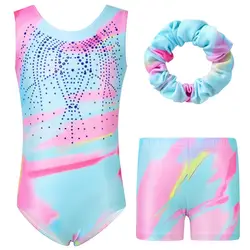 Children Girls Gymnastics Set Fashion Breathable Leotard+Short+Headband Outfits