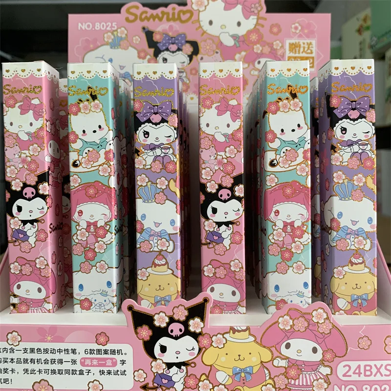 

12pcs Sanrio Sakura Kuromi Laser Blind Box Neutral Pen Pochacco Cinnamonroll Press Pen Pleasant Surprise Present Children Toy