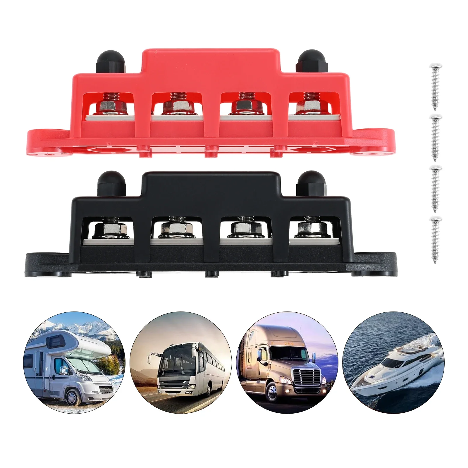 

2Pcs 4-Stud Power Distribution Block Bus Bar,M10 300A 12V Marine Battery Busbar Terminal Block,Car RVs Boat Solar System