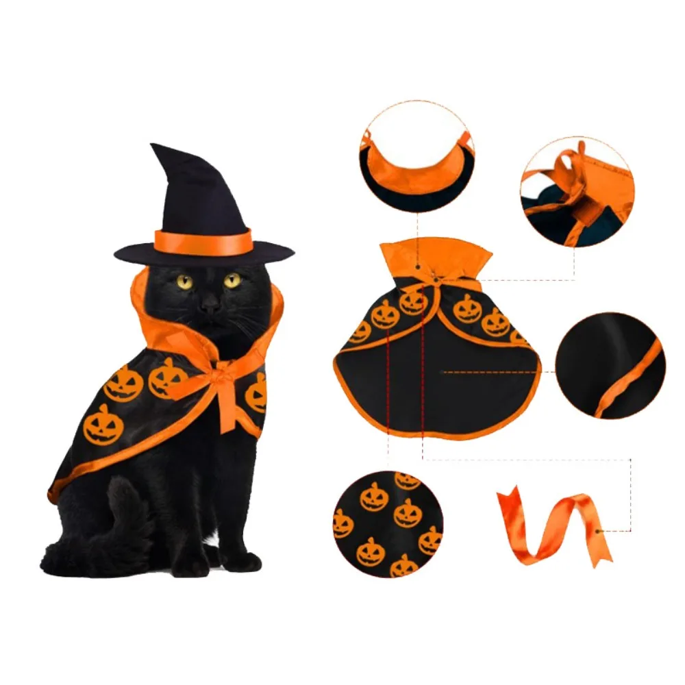 Niedlicher Kürbis-Muster, Halloween-Katzenumhang, verstellbar, atmungsaktiv, Halloween-Hundekostüm, weiche Fledermaus, Haustier, Cosplay-Kostüm-Set, Heimdekoration