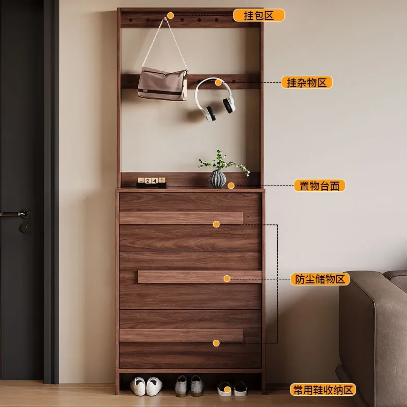 Medieval Solid Wood Shoe Cabinet Ultra Thin Drawer Tipping Bucket Shoe Rack Household Door Side Cabinet Integrated Entrance