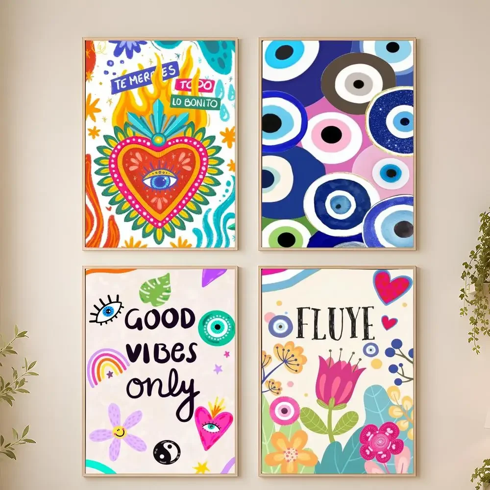 Funny Turkish Lucky Blue Evil Eye Poster Waterproof HD Modern Peel And Stick Wall Decor For Bedroom Living Room Dorm Office