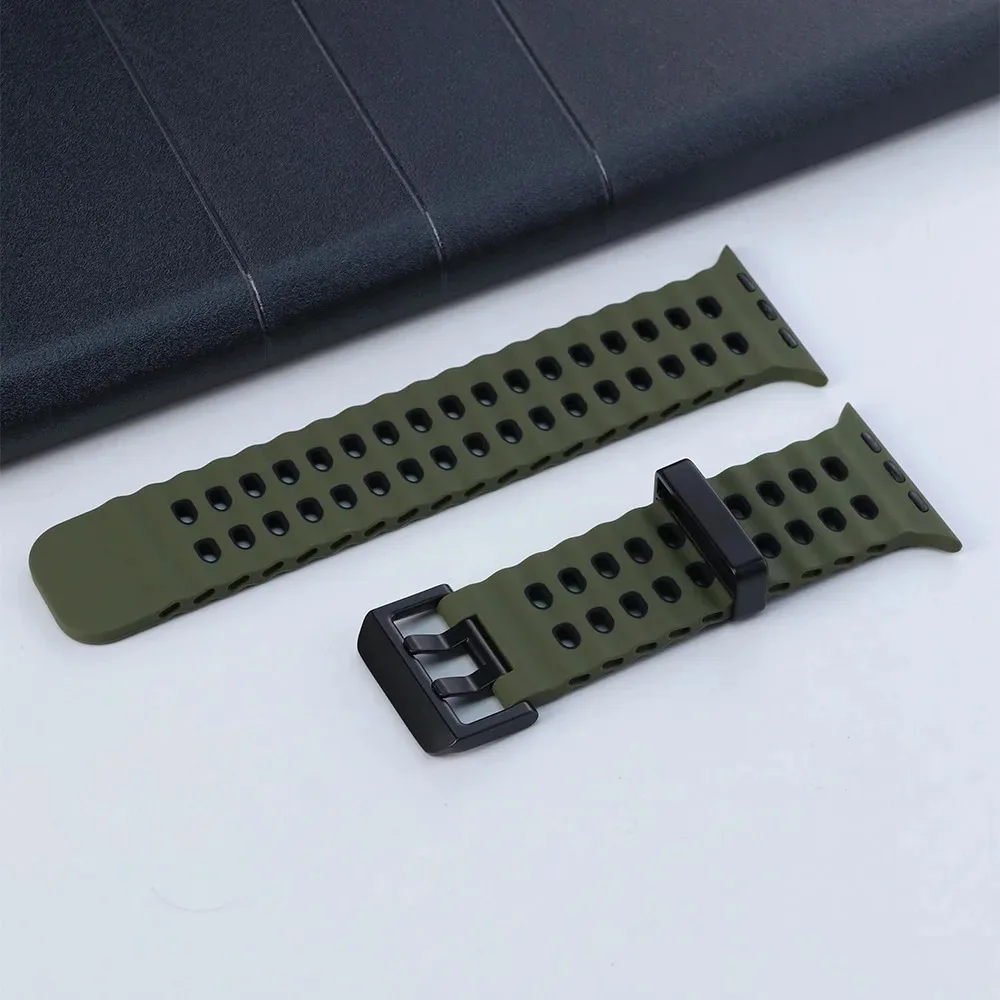 حزام سيليكون قابل للتنفس لساعة أبل الترا 2 49 ملم 10 46 ملم 45 ملم 44 ملم سوار معصم قابل للاستبدال iWatch Series 9 8 7 6 5 4 SE Band